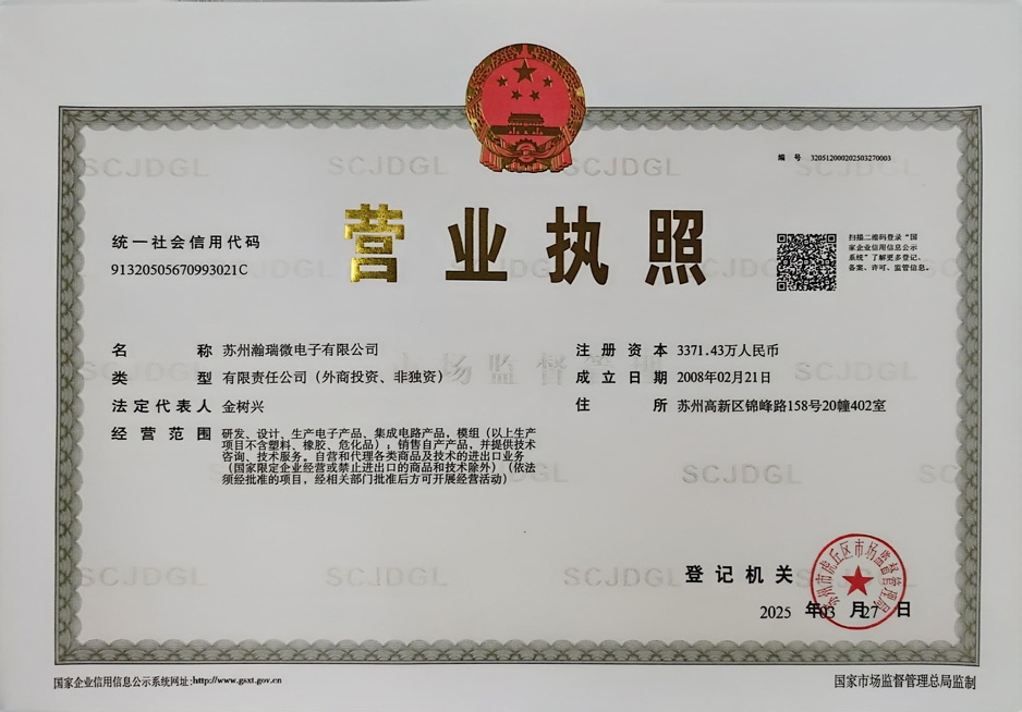 喜报！苏州瀚瑞微电子有限公司股权变更兼工商变更登记顺利完成！